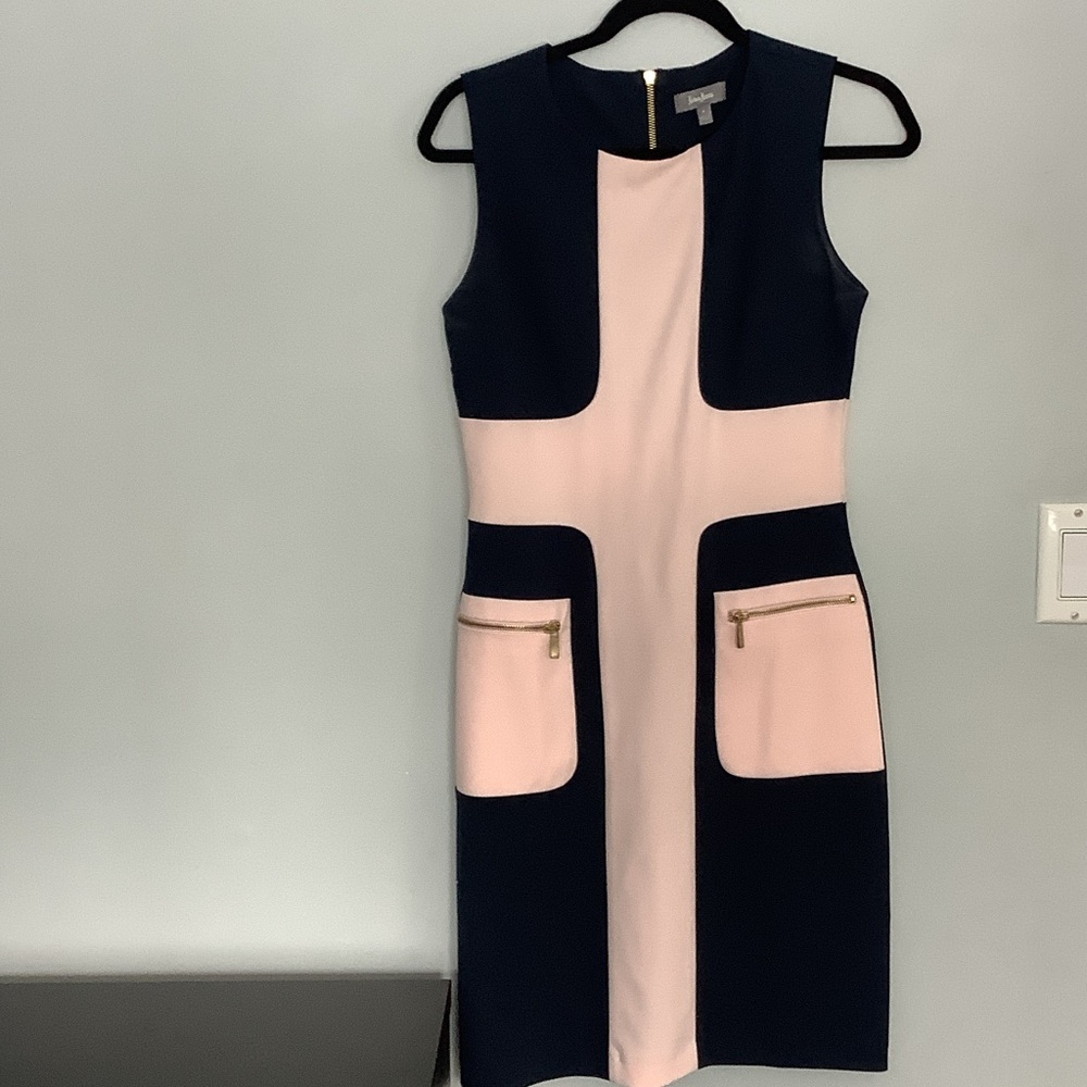 Neiman Marcus Navy and Pink Knee Length Dress